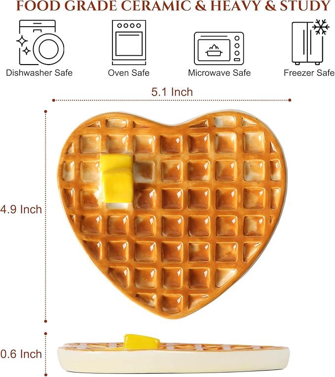 Waffle Spoon Rest for Stove Top, Cute Spoon Holder for Kitchen Counter Cooking Utensil Rest Ceramic Coffee Spoon Rest, Yellow Kitchen Counter Decor (Waffle Spoon Holder)
