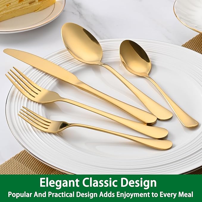 16-Piece Gold 8 Inches Stainless Steel Dinner Forks Set,Golden Silverware Fork,Durable Mirror Polishing Table Forks For Restaurant And Hotel