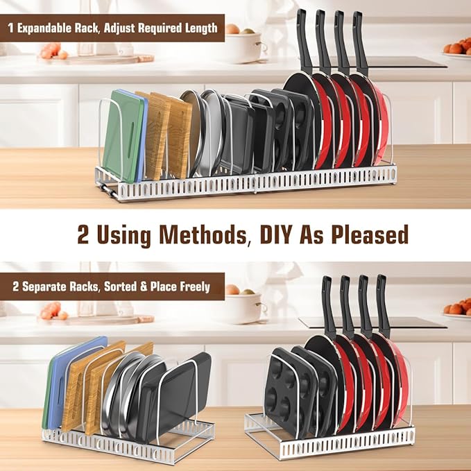 Housolution Cutting Board Organizer Rack, Expandable Baking Tray and Cookie Sheet Organizer with 14 Adjustable Dividers, Bakeware Muffin Tin Cupcake Pan Storage Organizer for Cabinet, White