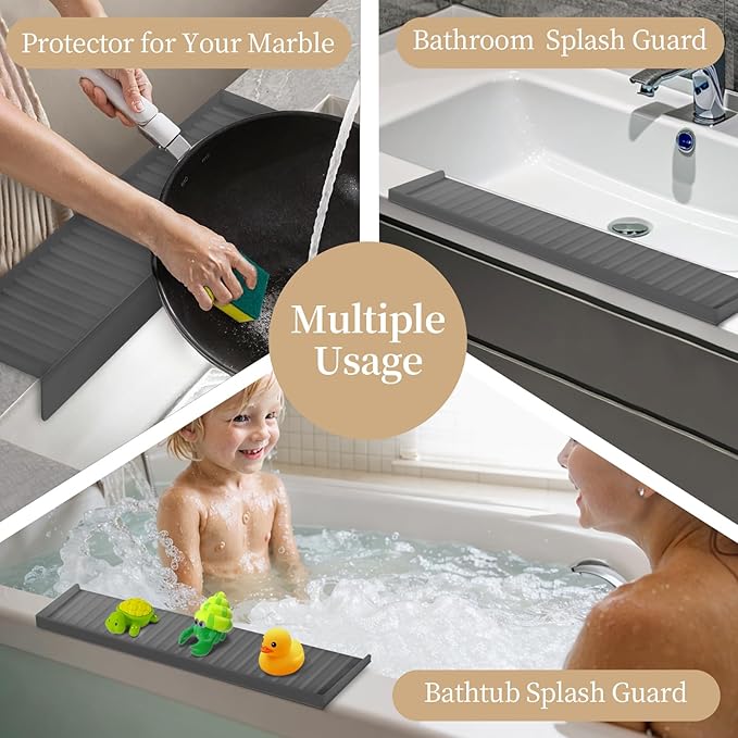 Sink Edge Protector with Suction Cup, 24" x 4", Silicone Sink Splash Guard for Kitchen & Bathroom, Protect Countertop from Scratches, Stains, for Stainless Steel Granite Quartz