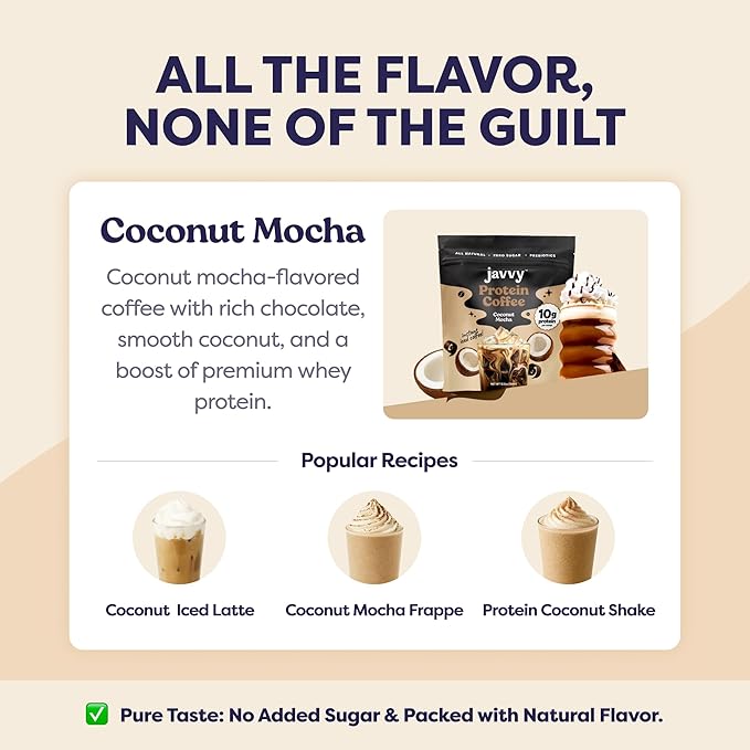 Coconut Mocha Protein Iced Coffee - Premium Whey Protein & Instant Iced Coffees - 100% Natural Cold Brew - Zero Artificial Flavors & Sweeteners, 80 mg Caffeine, No Added Sugar, 20 Servings