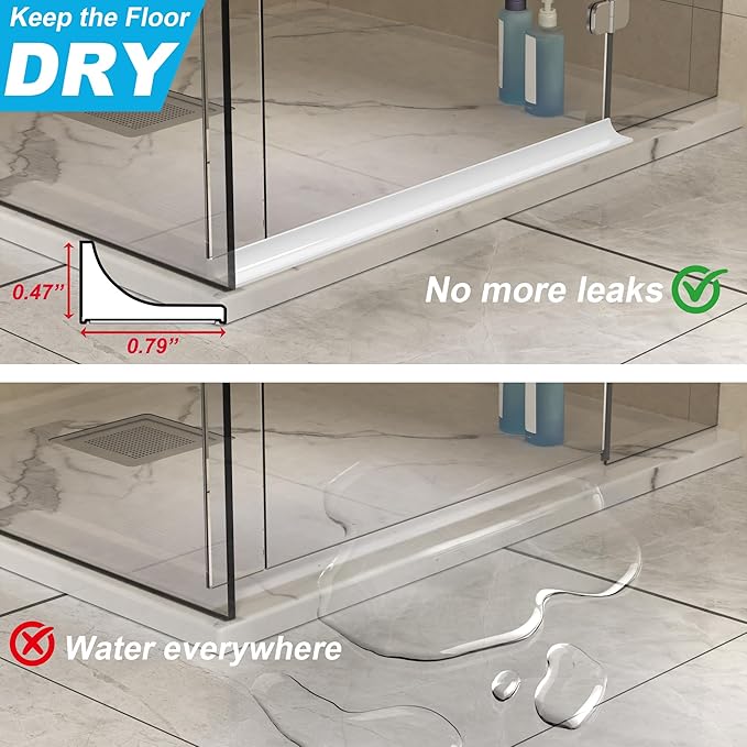 39Inch Shower Threshold Water Dam, Self-Adhesive Silicone Shower Barrier Water Stopper Shower Door Bottom Seal Strip Shower Splash Guard for Bathroom Kitchen Bathtub