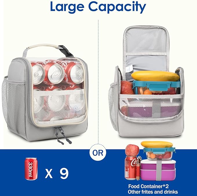 Genteen Kids Lunch Box, Insulated Lunch Bag for Kids, Toddler, Girl, and Boy; Holds Lunch Box, Water Bottle, & Snacks; Easy-Clean Water-Resistant Fabric & Multiple Zippered Pockets (Gray)