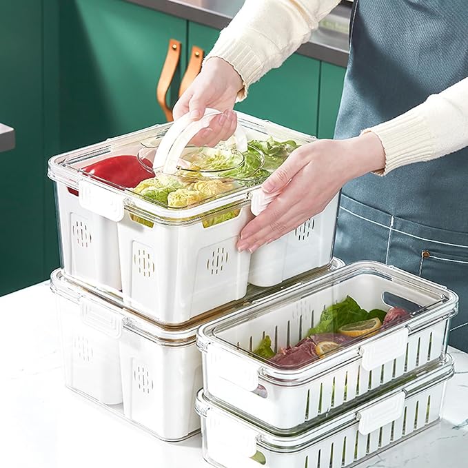 RTHIEAI Refrigerator Organizer With Lids (3 Compartments), Fridge Storage, Fridge Organizers And Storage Clear, Fridge Organization, Storage Containers, Stackable With Lid Fridge Organizers
