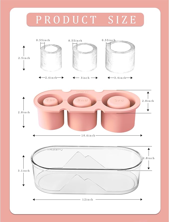 Ice Mold for Stanley Cup 30/40 Oz - Easy Fill and Release Without Touching Ice, Silicone Ice Cube Tray with Clear Lid and Bin for Freezer, Whiskey, Cocktail (Pink)