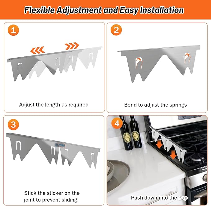 Stainless Steel Stove Gap Covers (2PCS),Stove Gap Filler,Range Trim Kit,Stove Gap Guard for Kitchen Oven Between Stovetop and Counter,Easy Clean Heat Resistant,Adjustable Length 13.8'' to 27.5''Silver