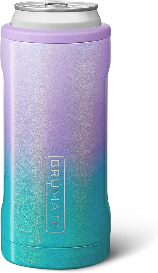 BrüMate Hopsulator Slim Can Cooler Insulated for 12oz Slim Cans | Skinny Can Insulated Stainless Steel Drink Holder for Hard Seltzer, Beer, Soda, and Energy Drinks (Glitter Mermaid)