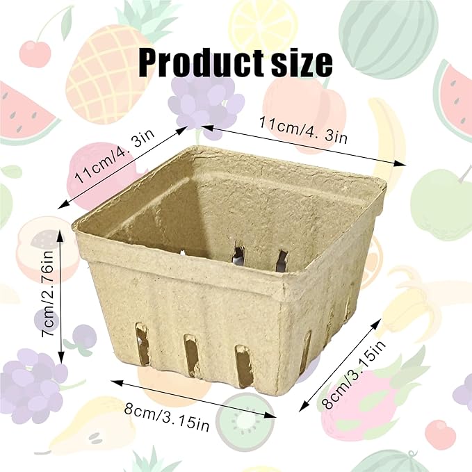 40 Pack Natural Pulp Fiber Berry Basket, Molded Produce Vented Basket Kitchen Supplies for Strawberry Blueberry Raspberry, Fruit Tray for Fruit Vegetable Farmer Market Grocery (40 Pack)