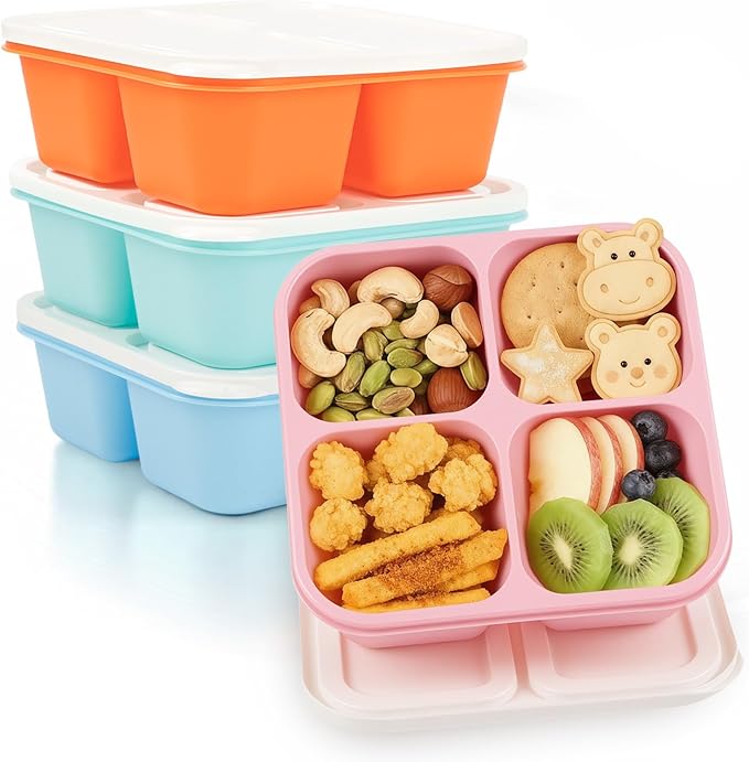Bento Box Adult Lunch Box- 4 Pack,4 Compartment Snack Containers Reusable Meal Prep Stackable BPA-Free Lunch Containers for Home, Work, Travel (4 Color)