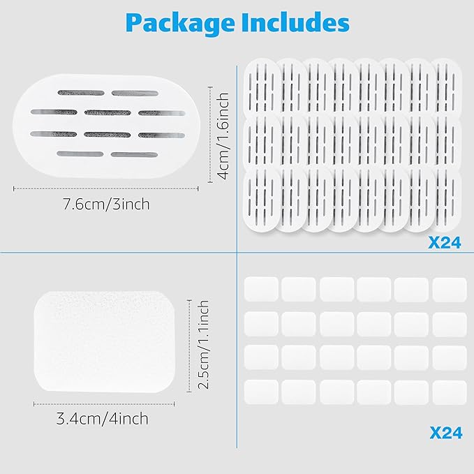 MISFANS Ceramic Cat Water Fountain Filters, 24 Pack Replacement Filters & 24 Pack Replacement Pre-Filter Sponges Set for MISFANS and Other Ceramic Pet Fountain Water Dispenser