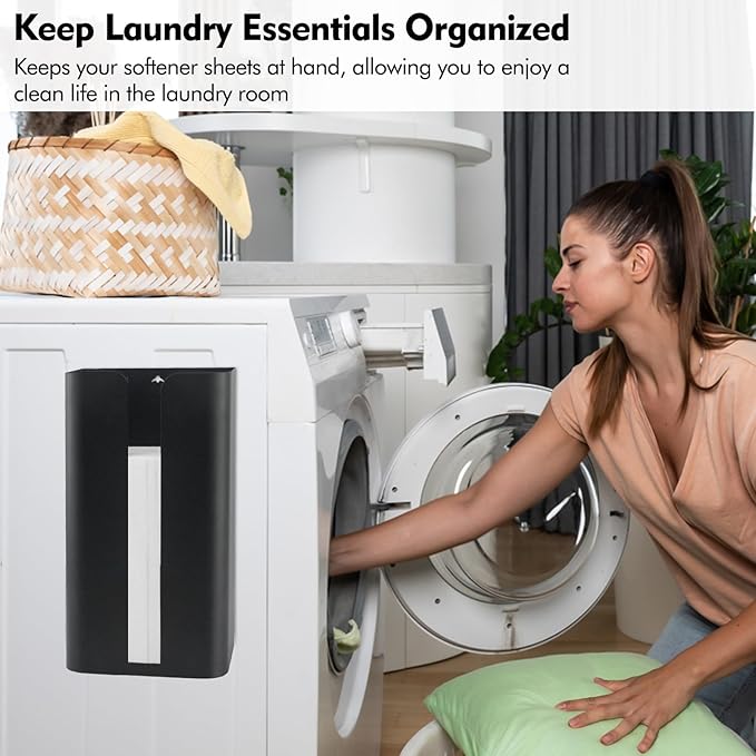 Magnetic Laundry Dryer Sheet Dispenser, Tissue Holder, Garbage Bag Dispenser for Fridge, Kitchen, Laundry (Black)