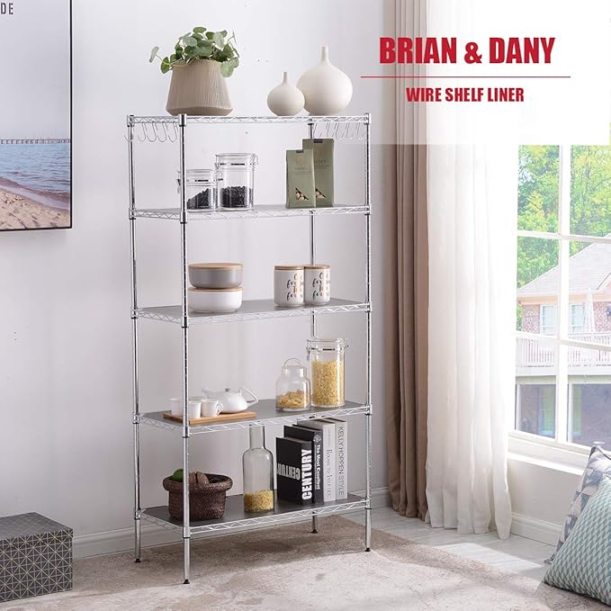 BRIAN & DANY Wire Shelf Liner 18" X 24", Heavy Duty Shelf Liners for Wire Shelving, Waterproof Protector Mats, Set of 5, Charcoal