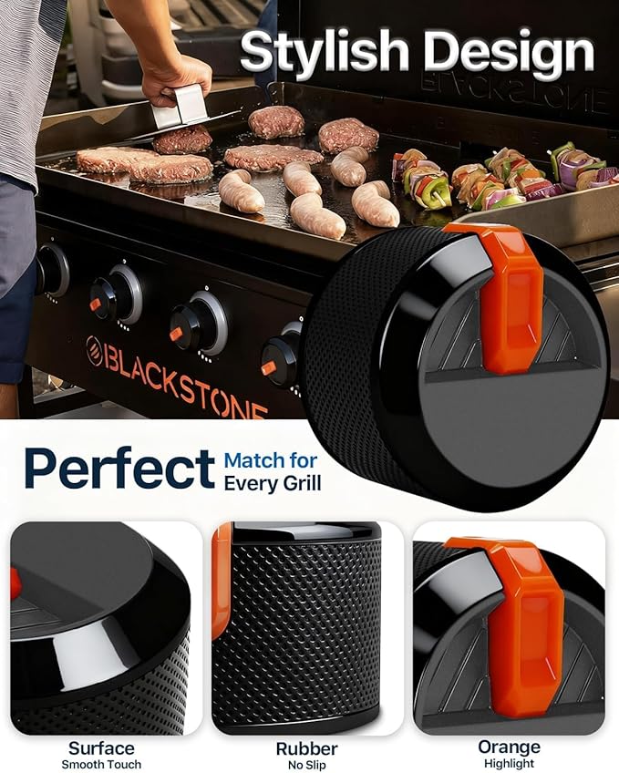 4 Pack Gas Griddle Knobs Replacement for Blackstone 17" 22" 28" 36" Griddle, Upgraded Grill Accessories for Blackstone Parts, Black