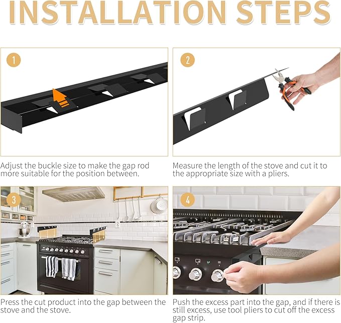 Stove Gap Covers 316 Stainless Steel,2 Pack 23.6-26" Trimmable Stove Gap Filler,Heat Resistant Stove Gap Guards,Between Stove and Counter Slide In Range Trim Kit for Kitchen,Shiny Black