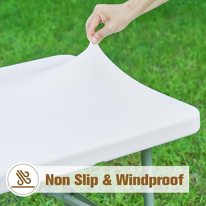 Fitted Rectangle Tablecloth 36 x 60 Inch Elastic Table Cloth Stretch Spandex Tables Cover White Washable Polyester Tables Top Cap Cover for Dining Picnic Camping Indoor and Outdoor