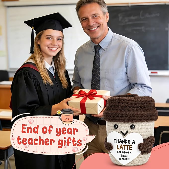 Teacher Appreciation Gift End of Year Teachers Week Day Coffee Lover Teacher Women Men from Students Handmade Crochet Coffee Mug Desk Decor Birthday Thank You Back to School Math Art Music Dance