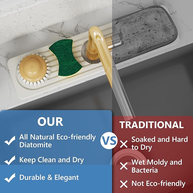 Stone Quick Dry Faucet Mat for Kitchen Sink [Diatomite Super Fast Drying] Stone Faucet Mat for Kitchen Sink Splash Guard Sinks Stones Quick Dry around Faucets Drying Bathroom