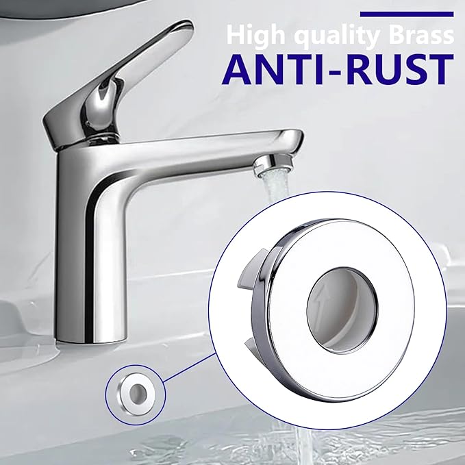 Sink Overflow Drain Cover Ring - Metal Bathroom Sink Drain Cover Round Hole Trim Ring, Anti-odor Basin Vanity Overflow Hole Cap Cover Ring Spillover Hole Insert in Cap (Chrome)