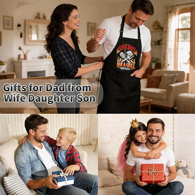 Fathers Day Gift for Dad - Thicker & Machine Washable Funny Grilling Aprons for Men, Dad Birthday Gifts from Daughter Son for Father's Day, BBQ Apron with 2 Big Pockets, Adjustable & Water Resistant