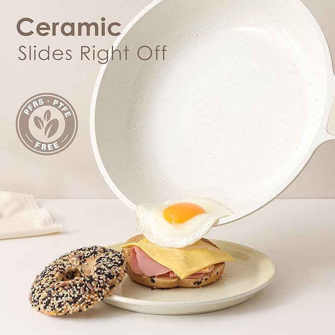 SENSARTE Nonstick Ceramic Frying Pan 11-Inch, Healthy Non Toxic Skillet, Induction Compatible Omelet Pan with Heat Resistant Handle, PFAS-Free, Cream White