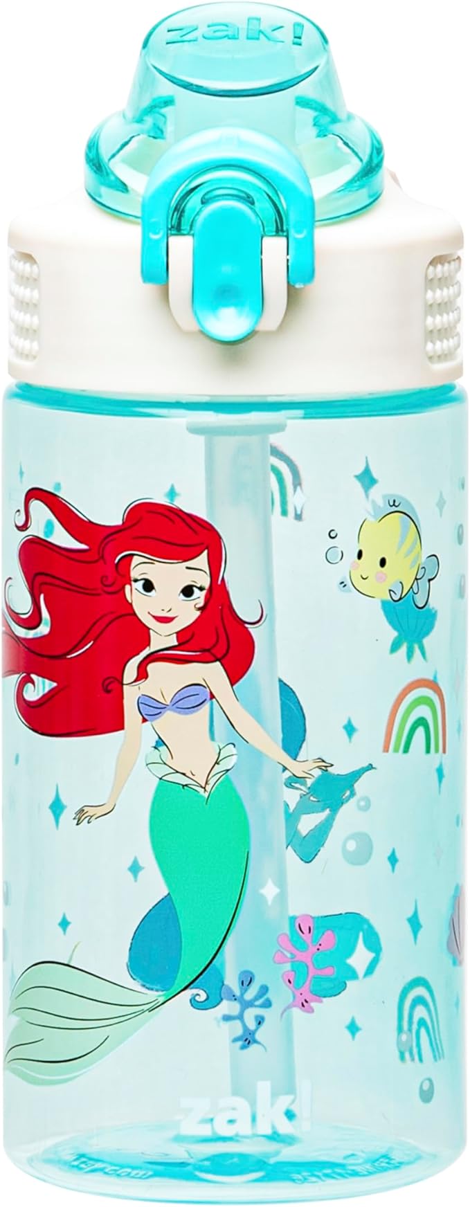 Zak Designs Disney Princess Sage Water Bottle For School or Travel, 16oz Durable Plastic Water Bottle With Straw, Handle, and Leak-Proof, Pop-Up Spout Cover (Ariel & Jasmine)