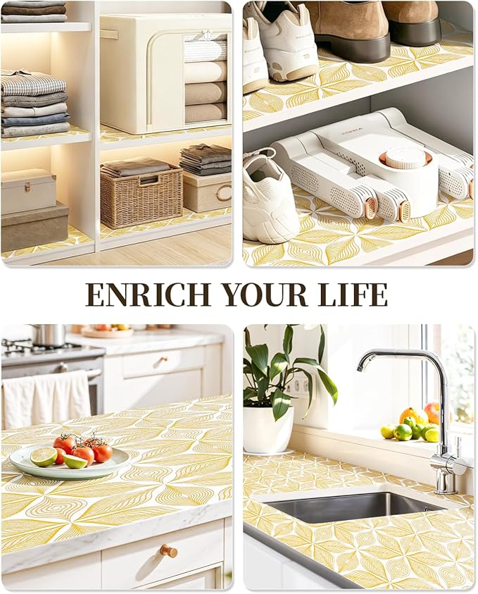 Shelf Liners for Kitchen Cabinets Non-Adhesive, Non-Slip Thickened Shelf Paper Waterproof Washable for Drawer Dresser Pantry Shelve Bathroom Protector Liner