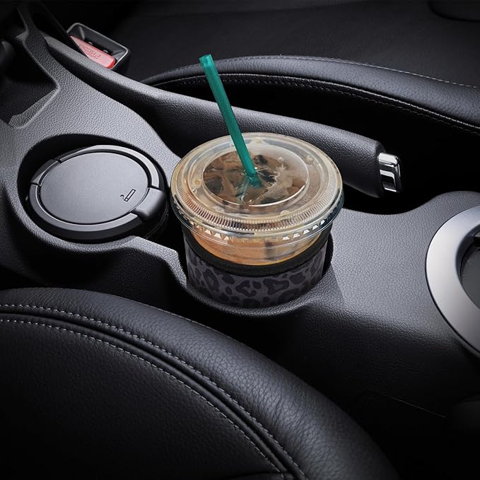 YR Reusable Neoprene Insulator Sleeve for Iced Coffee Cups, 3 Pack Coffee Coolies sleeves for Iced & Hot Drinks, Cold Beverage Cooler Compatible with Starbucks Coffee and More (Black Leopard Print)