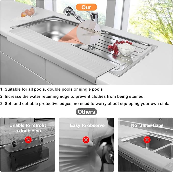 kitchen Silicone Sink Splash Guards & Edge Protector, 4"X20", Pure Silicone, Open Edge Protector Can Be Cut & DIY, Fits All Sinks