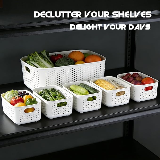 LivLab Mker Food Storage Container Sets BPA-Free Plastic Stackable Shelf Baskets for Kitchen Pantry Organization, Fruits, Vegetable, Snacks