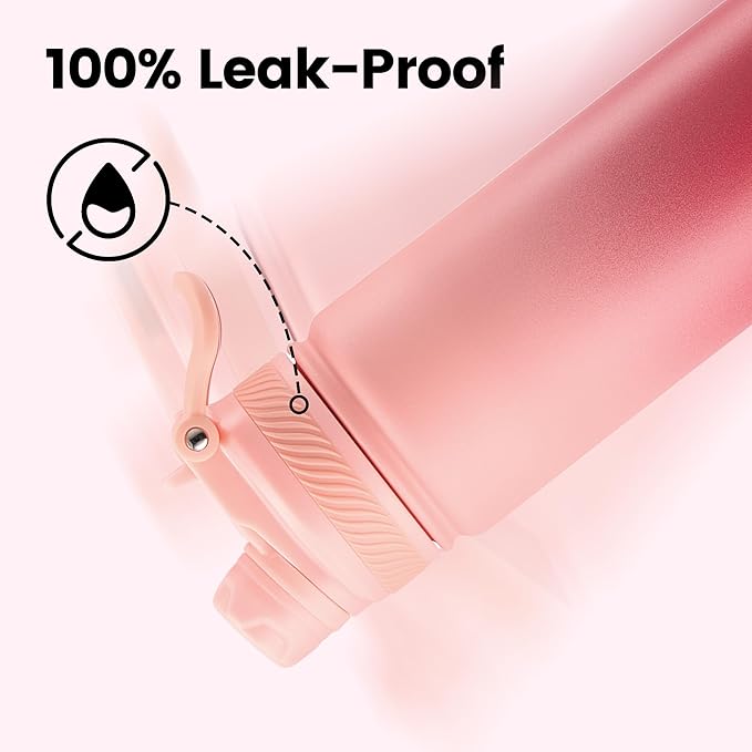Fijinhom 18 oz Insulated Water Bottle, 2-in-1 Straw and Spout Lid Stainless Steel Thermos, Leak-Proof, Double Wall Vacuum Flask, Keep Cold 24H for Outdoor, Sports, Travel, School (Red Gradient)