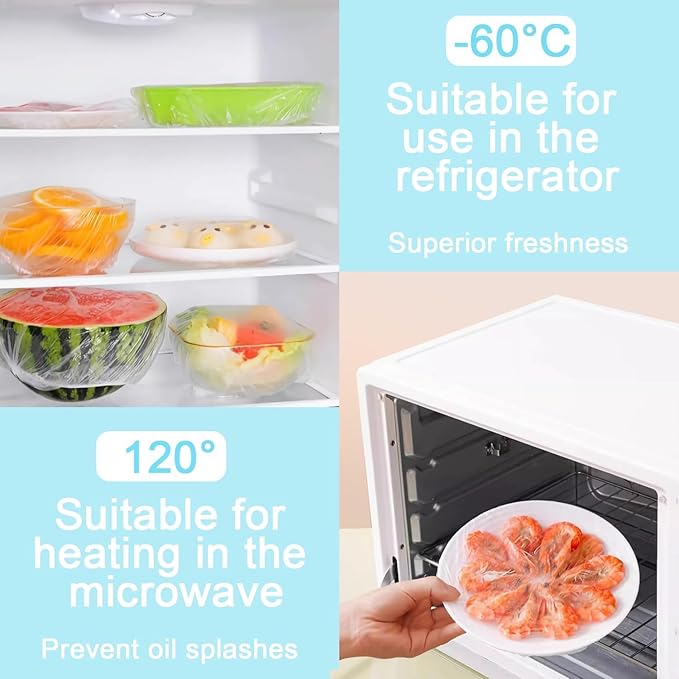 300pcs Plastic Bowl Covers Food Cover, Food Fresh Keeping Bags Elastic Reusable Plastic Stretch Elastic Food Storage Covers Kitchen Dining Plate Bread Proofing Universal Kitchen Wrap (White-L)