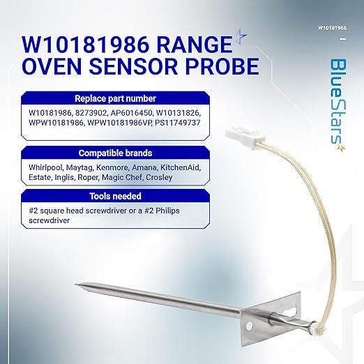 【Upgraded】 BlueStars WPW10181986 W10181986 W10131826 Range Oven Sensor Probe Part - Compatible with Whirlpool Maytag Kenmore Ranges - Replaces WPW10181986 8273902 W10131826 PS11749737 AP6016450
