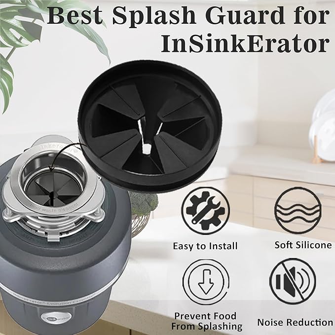 Garbage Disposal Splash Guard, 3 3/8" Upgraded for InSinkErator Evolution Series QCB-AM Sink Baffle Drain Insert, Kitchen Sink Splash Guard Sink Stopper Removable Garbage Disposer (Black 1 pcs)