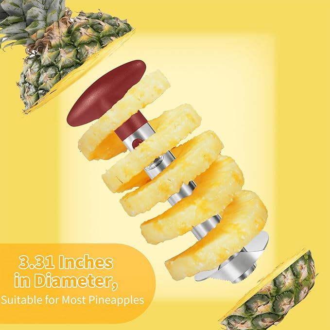 Pineapple Corer, [Upgraded, Reinforced, Thicker Blade] Newness Premium Pineapple Corer Remover, Stainless Steel Pineapple Core Remover Kitchen Tool with Sharp Blade for Diced Fruit Rings, Red