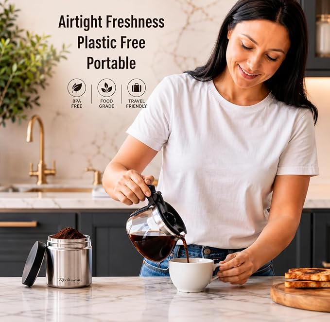 Modaniam Stainless Steel Canister Set with Airtight Lid - Set of 3-8OZ, 16 OZ, 24oz, Coffe, Tea, lunch, Snacks, Metal Containers, Leak Proof Travel Lunch Containers,Kitchen Food Jars