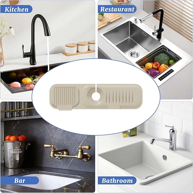 Faucet Mat for Kitchen Sink, Silicone Splash Guard Behind Faucet Soap Sponge Holder Dish Drying Mat, for Kitchen and Bathroom (White)