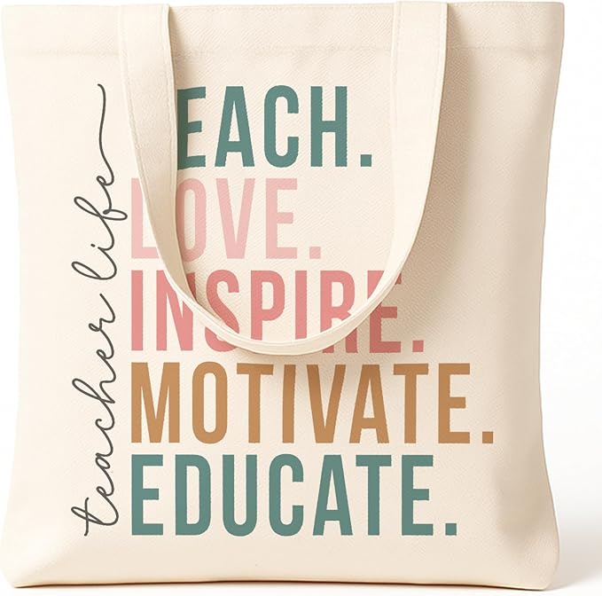Teacher Canvas Tote Bag, Appreciation Gifts Reusable Grocery Bag for Teacher Friends Gym College, Thank You Gift