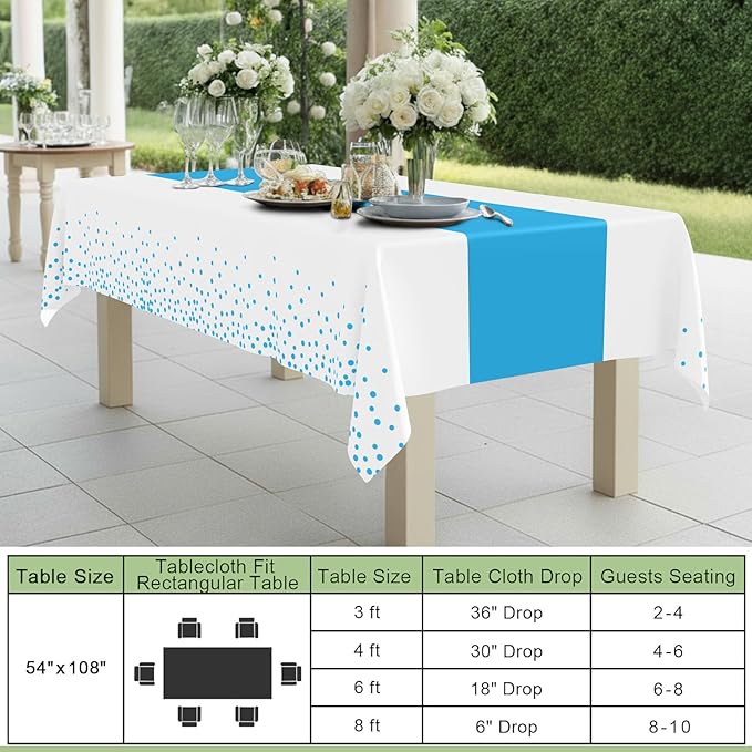 Smiry Plastic Table Cloth Disposable 5 Pack, 54 x 108 Inch Rectangle Waterproof Tablecloth, Printed Gold Table Runner Style for Birthday Weeding, Party Decorations, Leakproof & Sturdy, White and Aqua