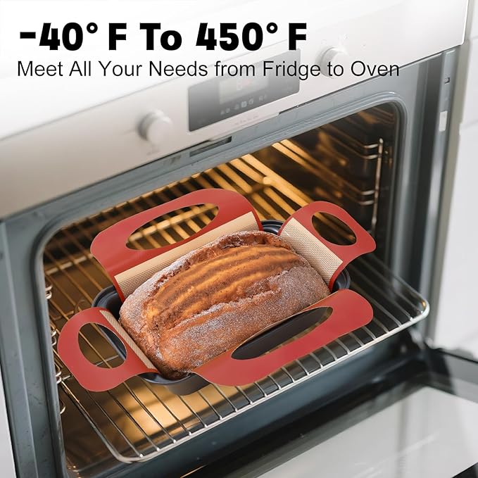Loaf Pan with Liners Set: 2-Pack Nonstick 9 x 5 Inch Bread Pan and Loaf Liners for Homemade Oven Baking - Rectangular Baking Tray for Kitchen Home Baker Make Sourdough Banana Sandwich Bread(Red)