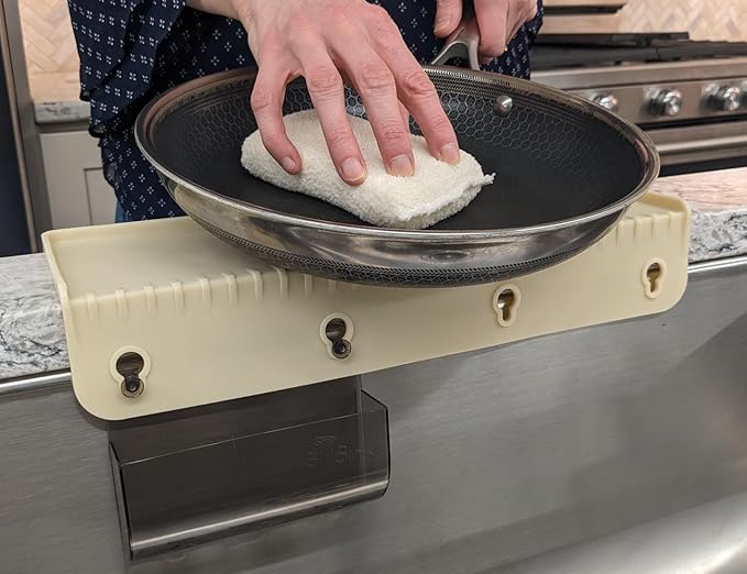 SiliSink Silicone Sink Edge Guard for Kitchen Sink - Fits 3.75” - 4” Wide - The Original Silicone Edge Protector with Sponge Caddy - Splash Guard, 14” Beige
