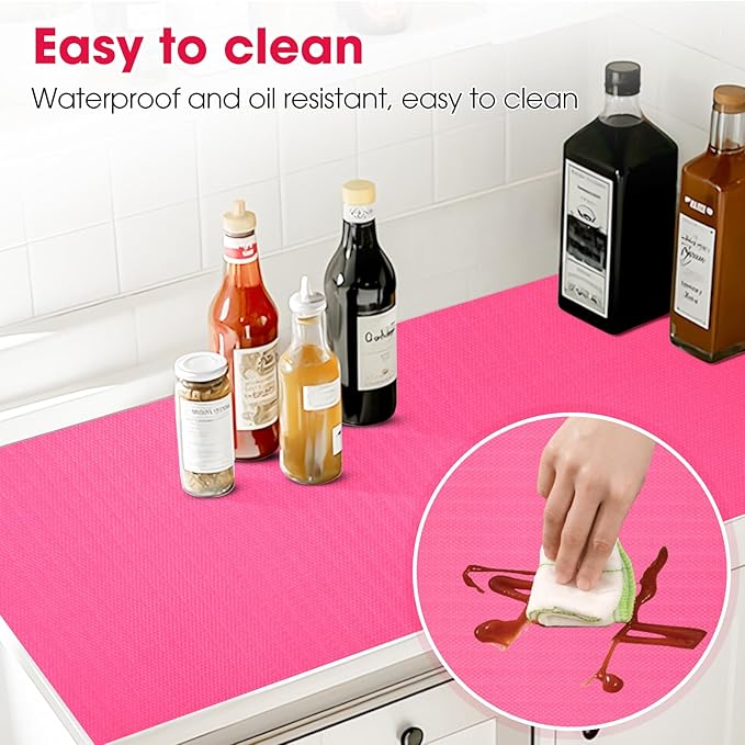 Drawer and Shelf Liner, Non-Slip Kitchen Cabinet Liners Non-Adhesive Thick Strong Grip Waterproof Washable Mats Protect Dresser Shelves Cupboard Bathroom Cabinets, Fuchsia, 12 in X 10 FT