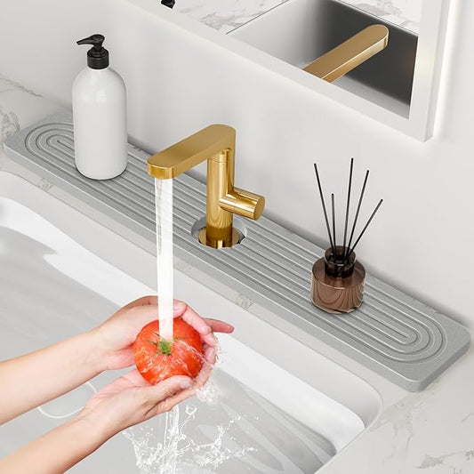 24'' Longer Faucet Mat for Kitchen Sink [Diatomite Stone Super Fast Drying] Stone Faucet Mat for Kitchen Sink Splash Guard Sink Stone Quick Dry around Faucet Stone Drying Mat Bathroom Quick Drying Mat