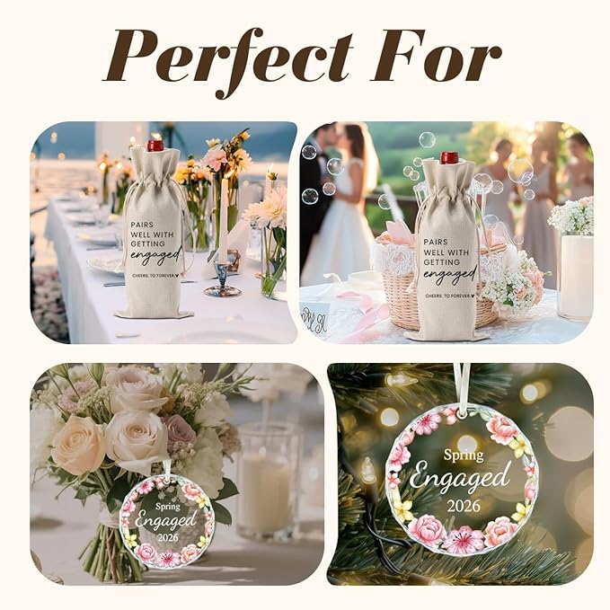 Engaged Gifts Engagement Gifts for Couples Her, Engagement Party Decorations for Women Couple Bride Wedding Our Spring Engaged Wine Bag Acrylic Ornament 2026