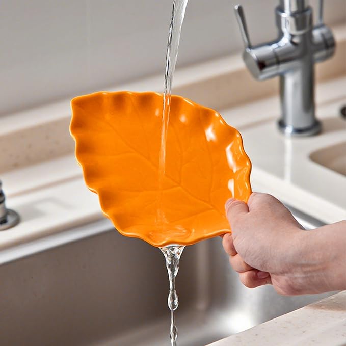 Ceramic Leaf Shape Spoon Rest for cooking, Cute Cooking Spoon Holder for Stove Top,Large Porcelain Spatula Rest for Kitchen Counter, Farmhouse Christmas Kitchen Decor (orange)