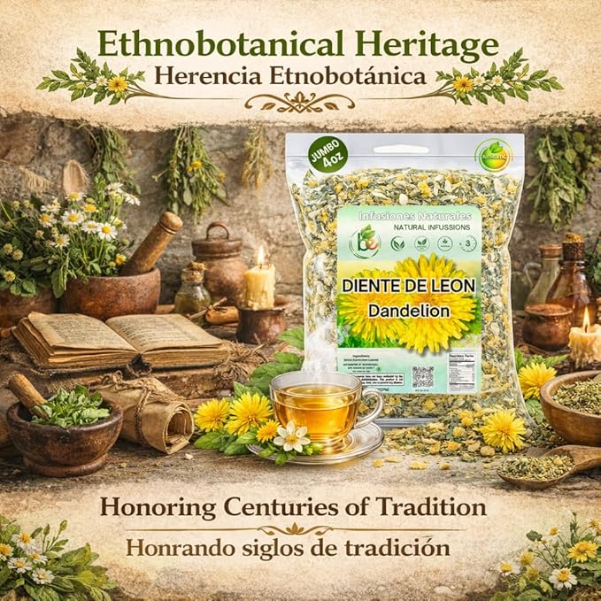 Diente de León Herbal Tea – Dandelion Loose Leaf – 4 oz (113 g) – 100% Natural, Vegan, Non-GMO, Caffeine-Free – Traditional Herbal Infusion – by BexpertsUSA