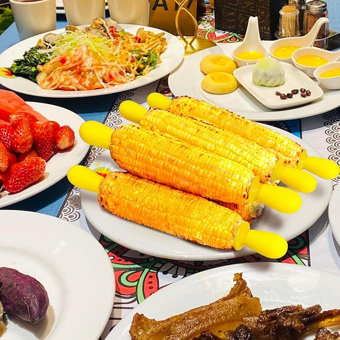 12 Pcs/6 Pairs Corn Holders, Stainless Steel Corn Cob Holders Corn on The Cob Skewers for Home Cooking BBQ Parties Camping, Yellow
