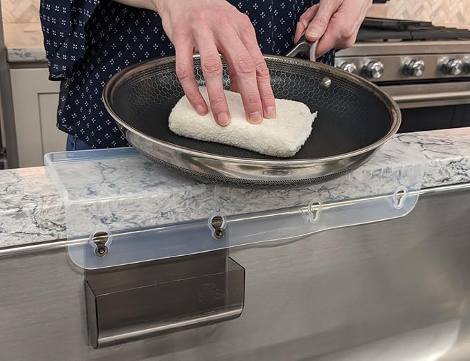 SiliSink Silicone Edge Guard for Kitchen Sink - Fits 3.75” - 4” Wide - The Original Silicone Sink Edge Protector with Sponge Caddy - Splash Guard, 14” Clear Diamond