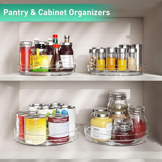 2 Pack Lazy Susan Organizer, 9.5" Lazy Susan Turntable Spice Rack for Cabinet, Refrigerator Organizer and Storage for Pantry, Closet, Countertop, Non-Skid Fridge Organizers