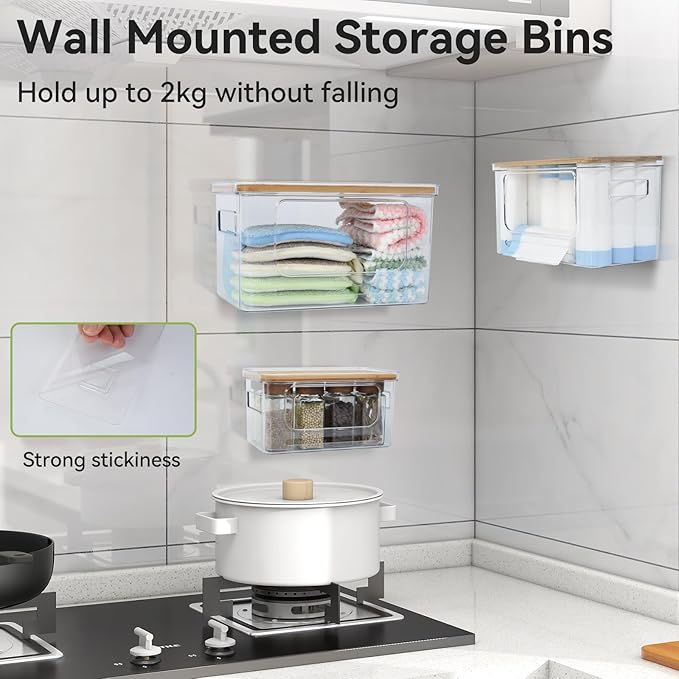 OTraki 3 Pack Trash Bag Holder Dispenser with Lid Plastic Garbage Bag Dispenser Stackable & Wall-mounted, Trash Bags Organizer Under Sink for Kitchen, Pantry Cabinet Organizer and Storage