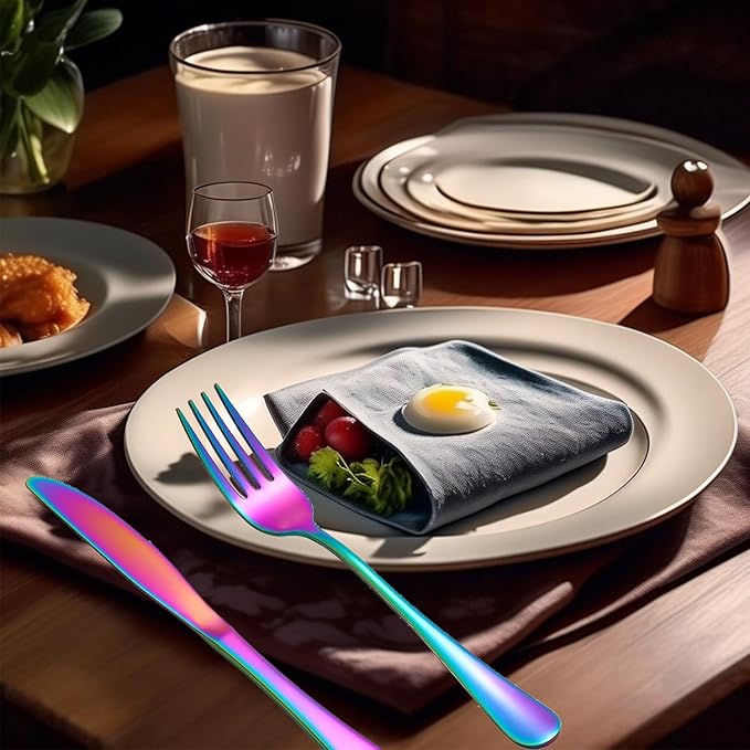 Rainbow Forks Silverware Set Of 6 Pieces, Stainless Steel Forks, Mirror Polished Fork Set, Cutlery Utensils Set of forks, Apartment Essential Flatware